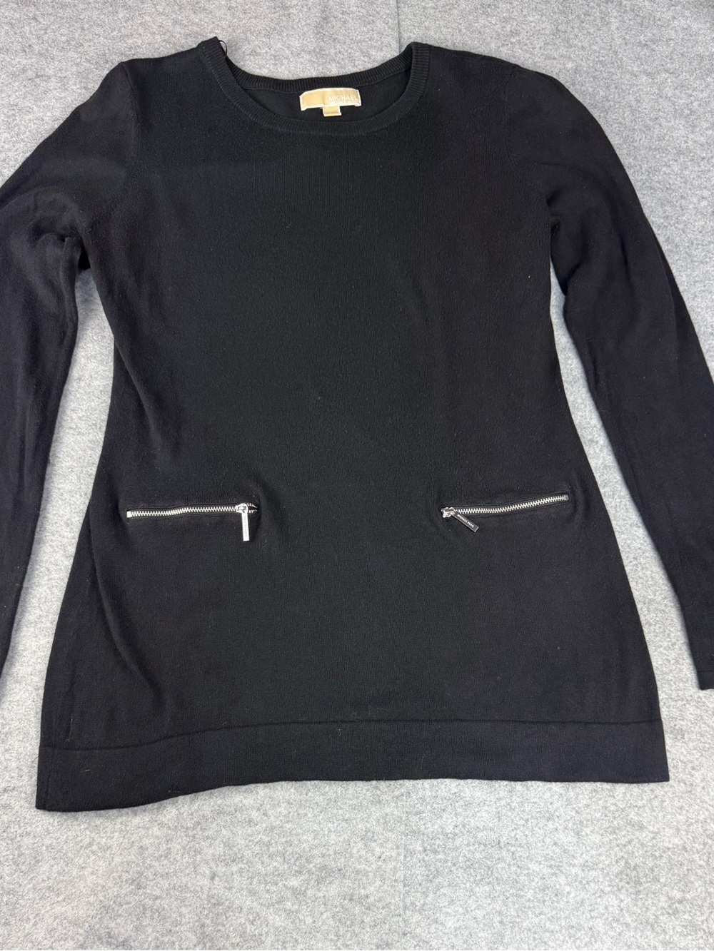 Black Sweater Dress MICHAEL Michael Kors L Silver Zip Detail | Lollie Closet